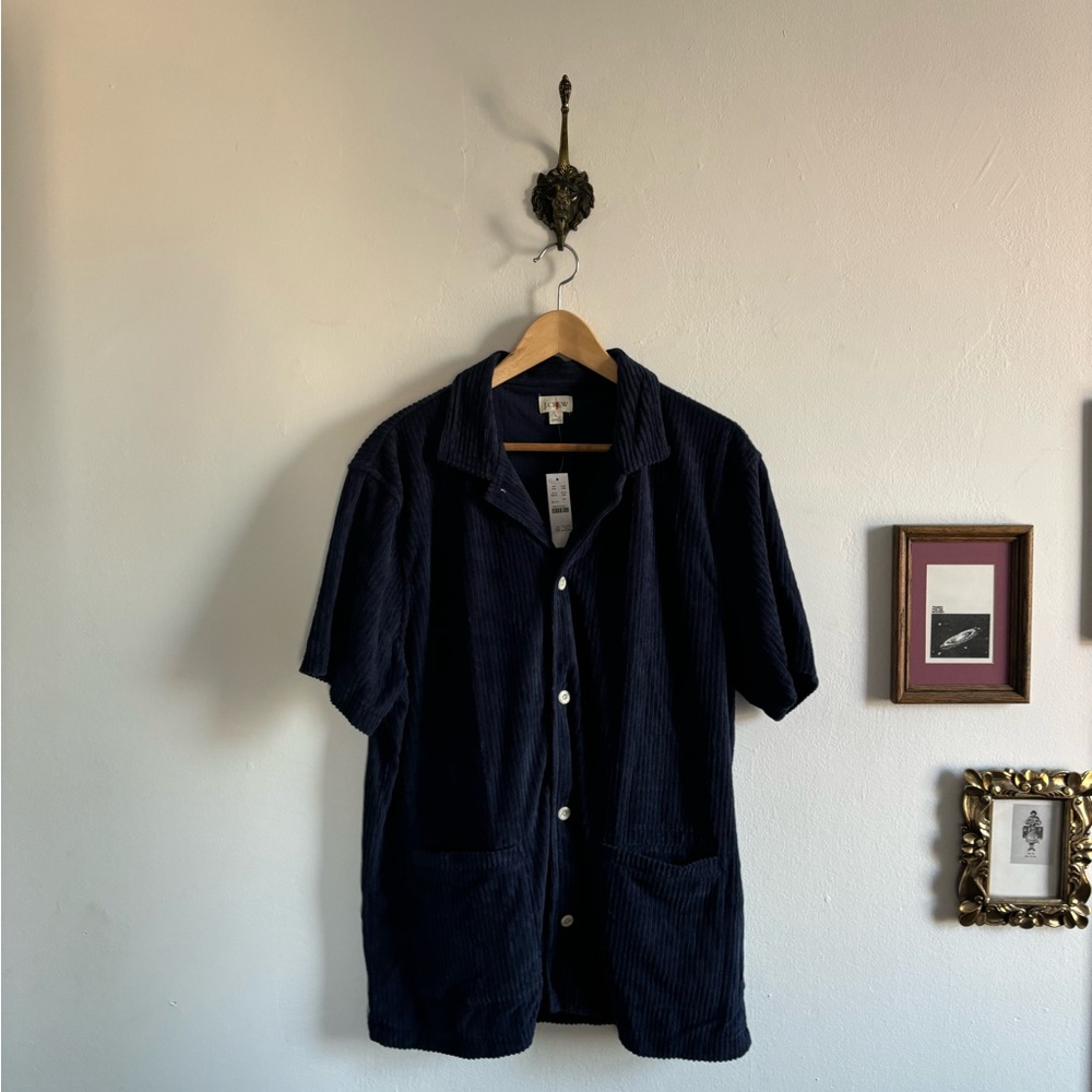 J crew navy corduroy camp collar shirt